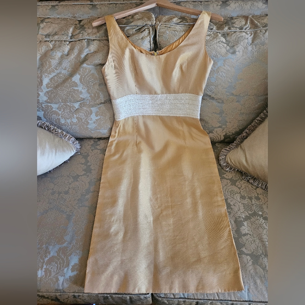 🩸💎 NWT LOrenzo Riva Silk Gold Sleeveless Midi Dress